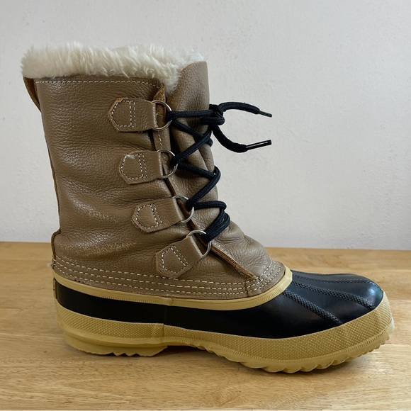 Sorel Manitou Wool Black Tan Insulated Lined Rubber Winter Snow Boots Size 8 - Picture 4 of 13